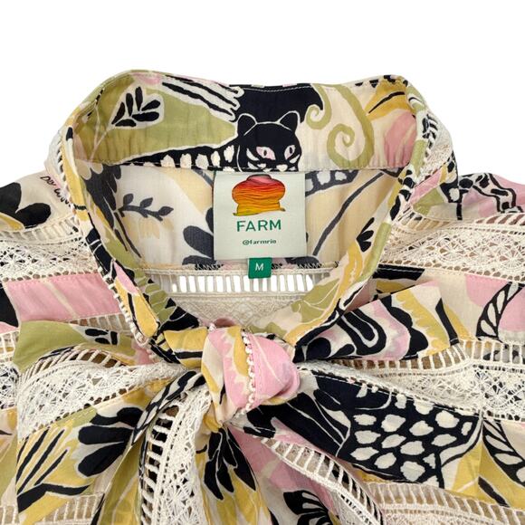 FARM RIO Vintage Forest Lace Trim Tie Neck Blouse M - Picture 6 of 12